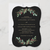 Gilded Greenery Black | Christmas Holiday Wedding Invitation (Front)