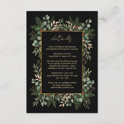 Gilded Greenery Black Christmas Wedding Guest Enclosure Card