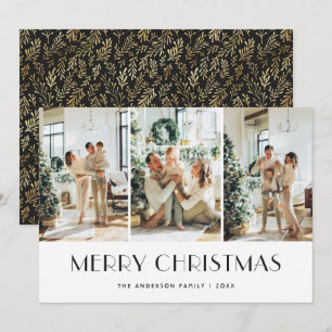 Gilded Greenery Black Photo Merry Christmas Card