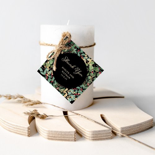 Gilded Greenery Black  Thank You Wedding Favor Tags
