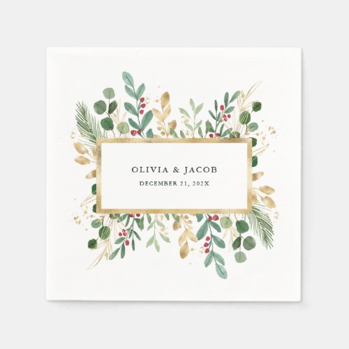 Gilded Greenery  Christmas Holiday Wedding Napkins