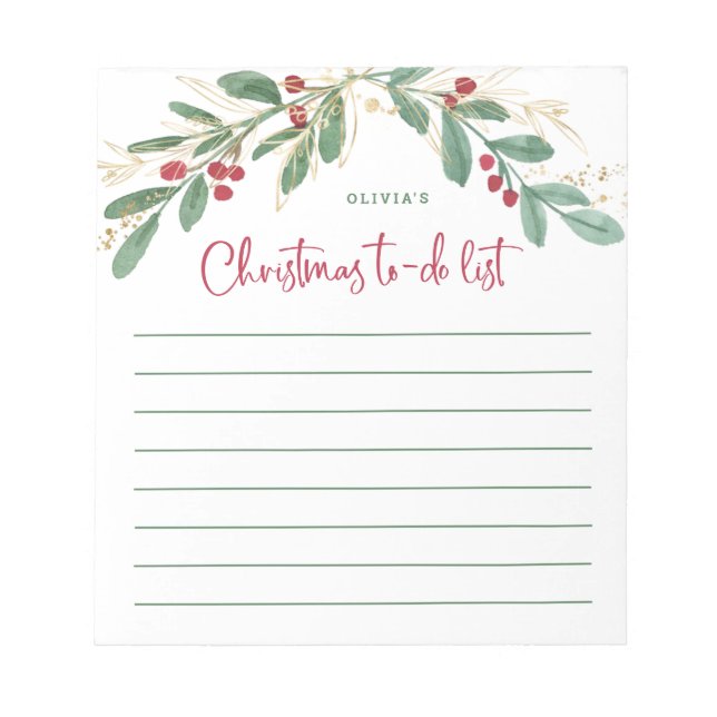 Gilded Greenery | Christmas To-Do List Notepad (Front)