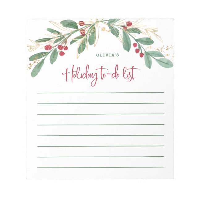 Gilded Greenery | Holiday To-Do List Notepad (Front)