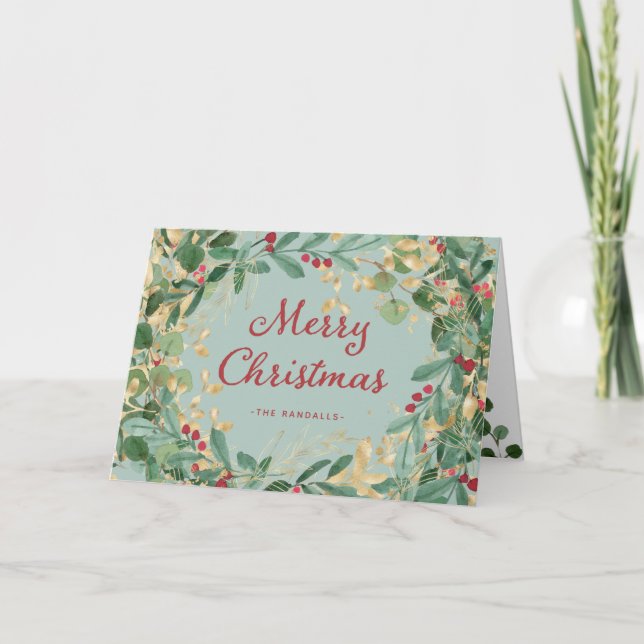 Gilded Greenery | Merry Christmas Holiday Card (Front)