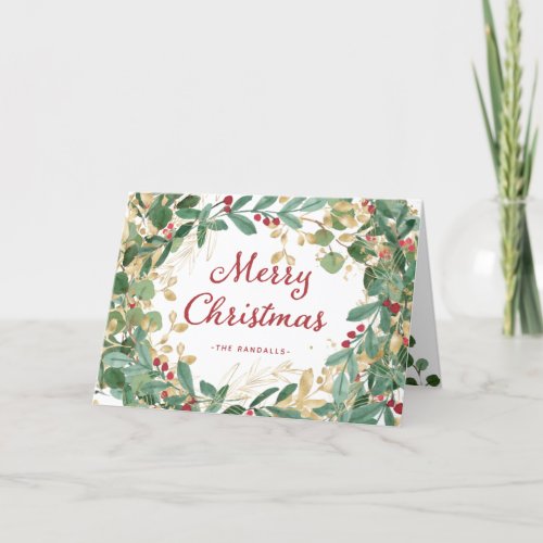 Gilded Greenery  Merry Christmas Holiday Card