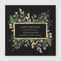 Gilded Greenery on Black | Christmas Save the Date