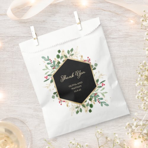 Gilded Greenery on Black  Christmas Wedding Favor Bag