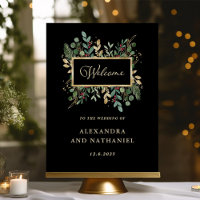 Gilded Greenery on Black Christmas Wedding Welcome