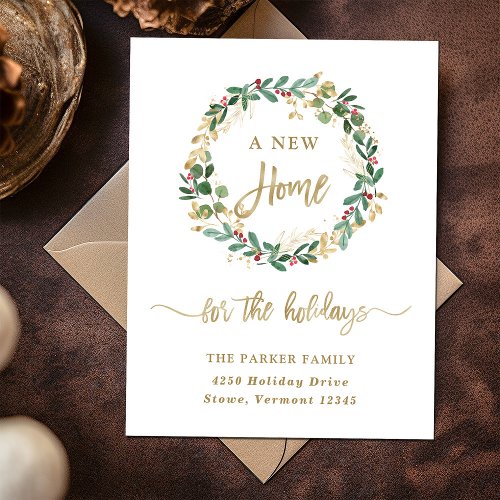 Gilded Greenery on White  Christmas New Home Holiday Postcard