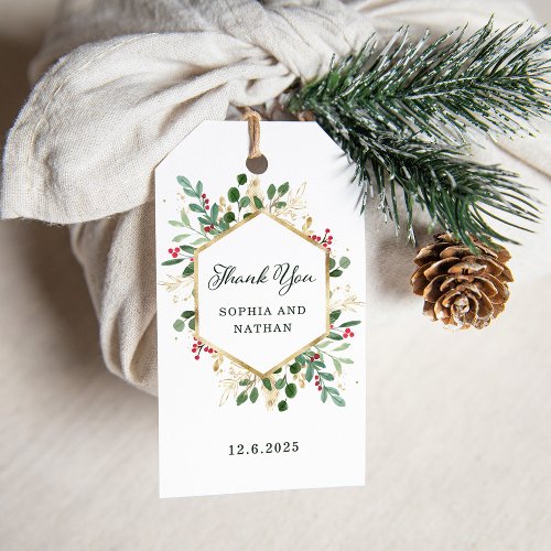 Gilded Greenery on White  Christmas Thank You Gift Tags