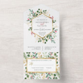 Gilded Greenery on White | Christmas Wedding All In One Invitation (Inside)