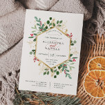 Gilded Greenery on White | Christmas Wedding Invitation<br><div class="desc">This gorgeous holiday wedding invitation features a faux gold geometric frame with matching gold leaves,  Christmas greenery,  and red holly berries on a modern white background. The back of the card is a festive yet tasteful green color. Perfect for your elegant winter wedding.</div>