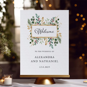 Gilded Greenery on White Christmas Wedding Welcome Foam Board