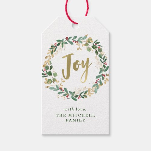 Gilded Greenery on White  Joy Gift Tags