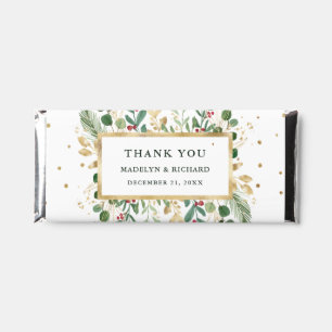 Gilded Greenery on Whtie Wedding Thank You Hershey Bar Favors
