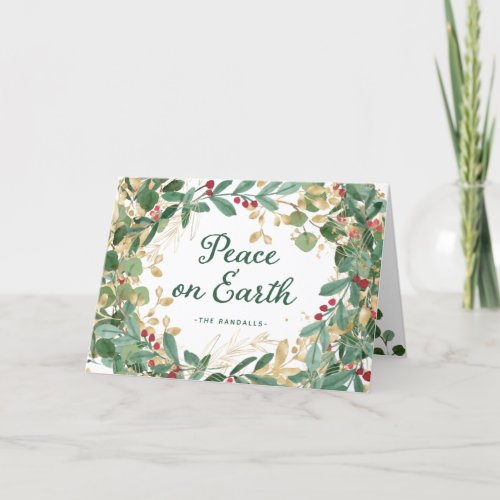 Gilded Greenery  Peace on Earth Holiday Card
