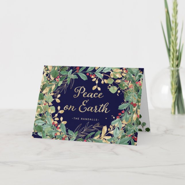 Gilded Greenery | Peace on Earth Holiday Card (Front)
