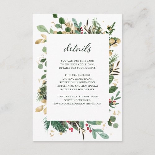 Gilded Greenery White  Christmas Guest Details Enclosure Card