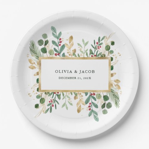 Gilded Greenery White  Christmas Holiday Paper Plates