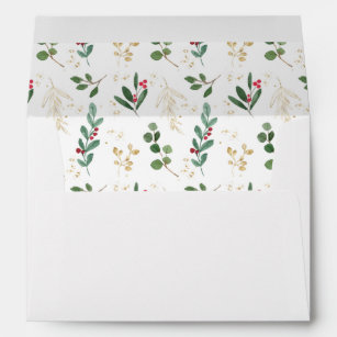 Gilded Greenery White   Christmas Holiday Pattern Envelope