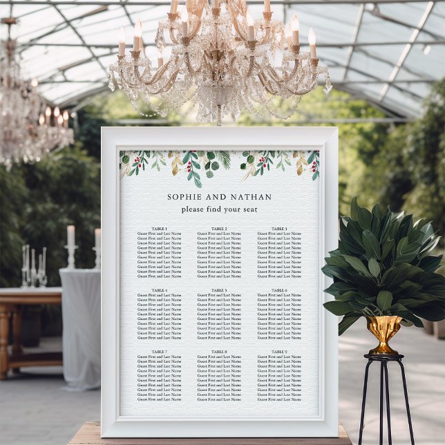 Gilded Greenery White | Christmas Wedding Poster (An elegant seating chart for your Christmas holiday wedding)