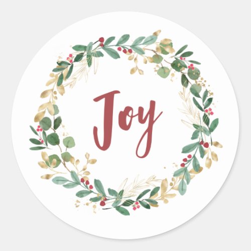 Gilded Greenery White  Gold Christmas Joy Classic Round Sticker