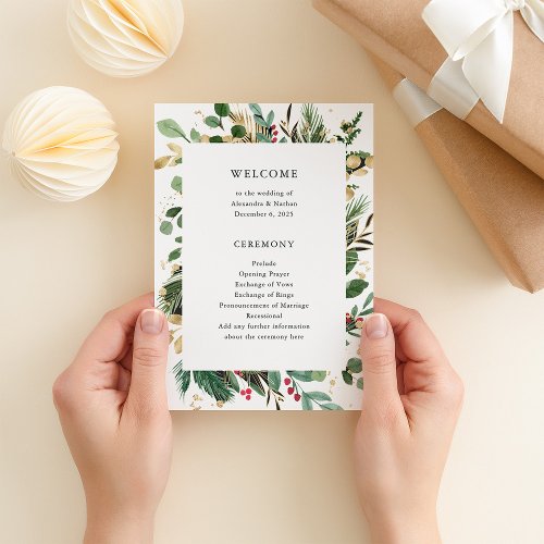 Gilded Greenery White  Holiday Wedding Program