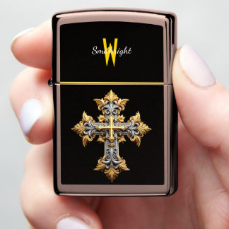 Gilded Harmony: A Cross of Gold and Silver Zippo Lighter