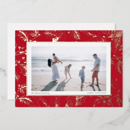 Gilded Holly Frame Grandmillennial Family Foil Hol Foil Holiday Card