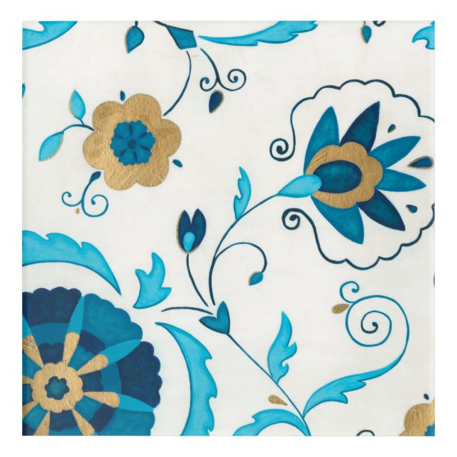 Gilded Indigo Flowers with White Background Acrylic Print (Front)