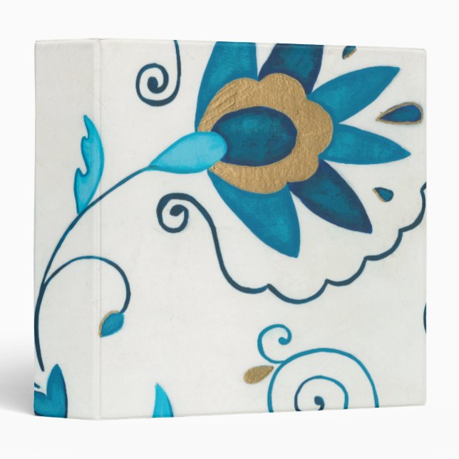 Gilded Indigo Flowers with White Background Binder (Front/Spine)