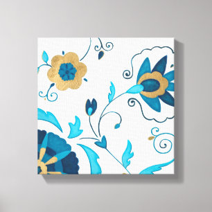 Gilded Indigo Flowers with White Background Canvas Print