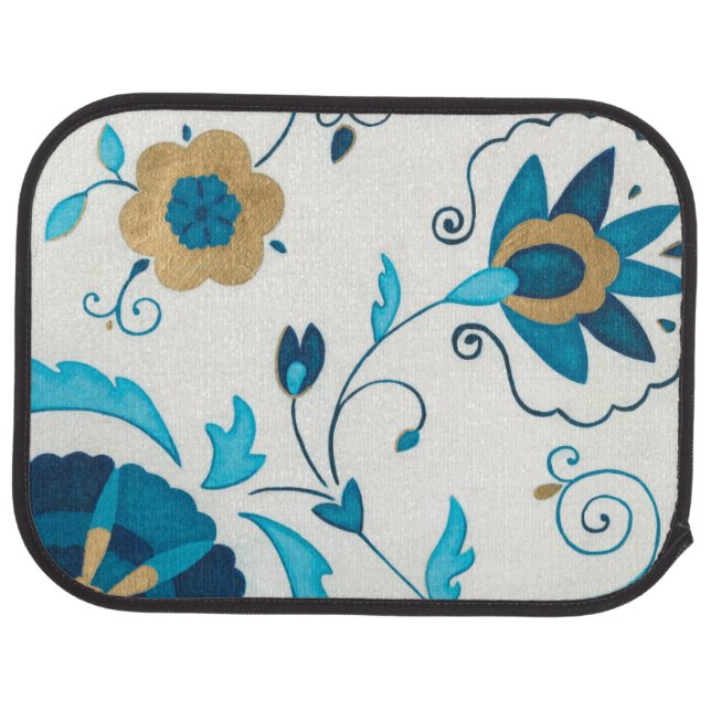Gilded Indigo Flowers with White Background Car Mat (Rear)