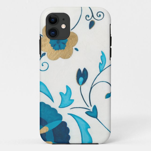 Gilded Indigo Flowers with White Background Case-Mate iPhone Case (Back)