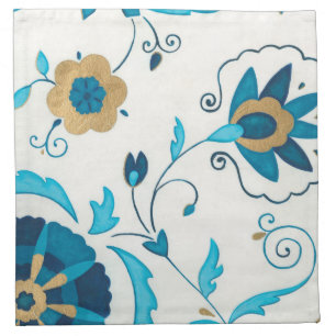 Gilded Indigo Flowers with White Background Cloth Napkin
