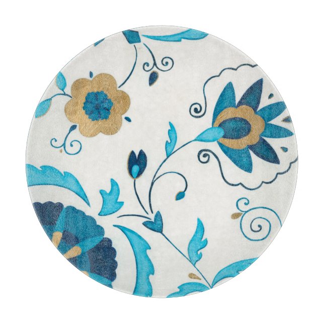Gilded Indigo Flowers with White Background Cutting Board (Front)