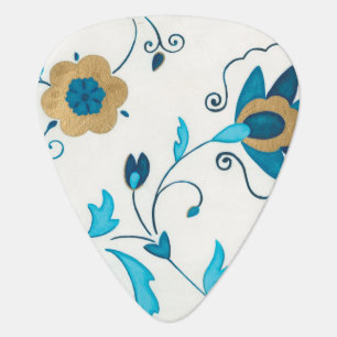 Gilded Indigo Flowers with White Background Guitar Pick