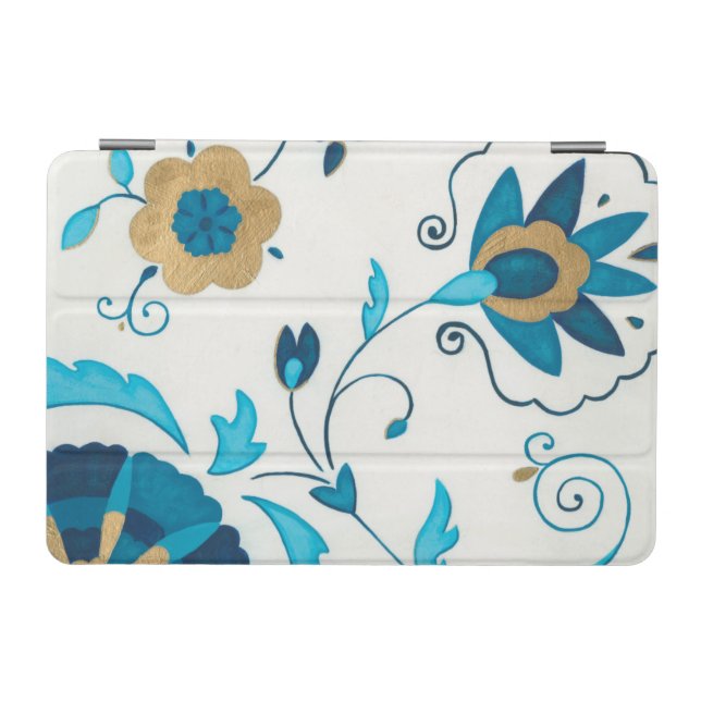 Gilded Indigo Flowers with White Background iPad Mini Cover (Horizontal)