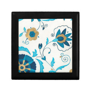 Gilded Indigo Flowers with White Background Keepsake Box