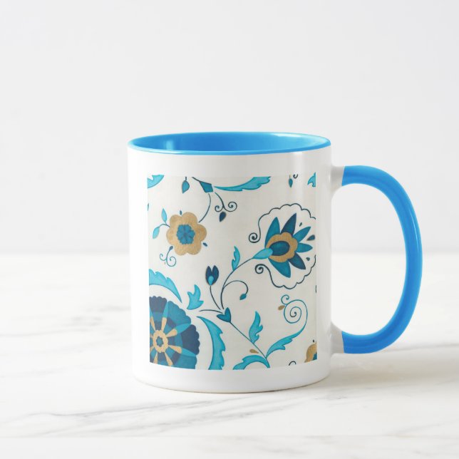 Gilded Indigo Flowers with White Background Mug (Right)