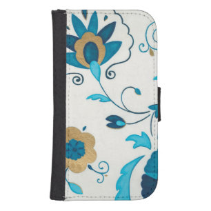 Gilded Indigo Flowers with White Background Wallet Phone Case For Samsung Galaxy S4