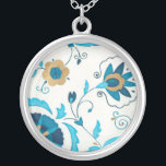 Gilded Indigo Flowers with White Background Silver Plated Necklace<br><div class="desc">An Erica J. Vess original,  gilded indigo flowers rest on a white background. A simple,  subtle painting that anyone would love to receive as a gift!</div>