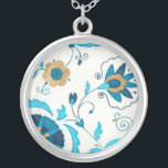 Gilded Indigo Flowers with White Background Silver Plated Necklace<br><div class="desc">An Erica J. Vess original,  gilded indigo flowers rest on a white background. A simple,  subtle painting that anyone would love to receive as a gift!</div>