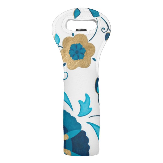 Gilded Indigo Flowers with White Background Wine Bag (Back)