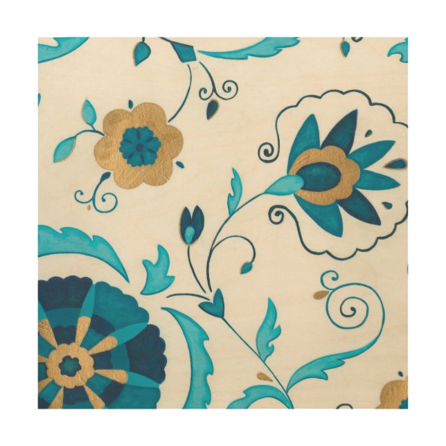 Gilded Indigo Flowers with White Background Wood Wall Decor (Front)