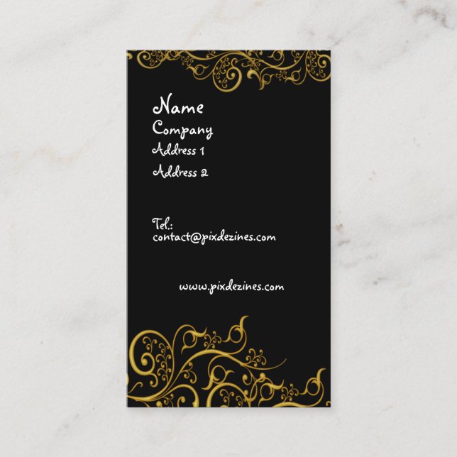 Gilded iron swirls business card (Front)