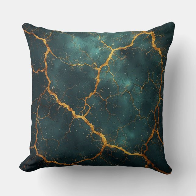 Gilded Kintsugi Abstract Luxury Resilience Design Throw Pillow (Front)