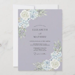 Gilded Lilac Hydrangea Eucalyptus Wedding Invitation