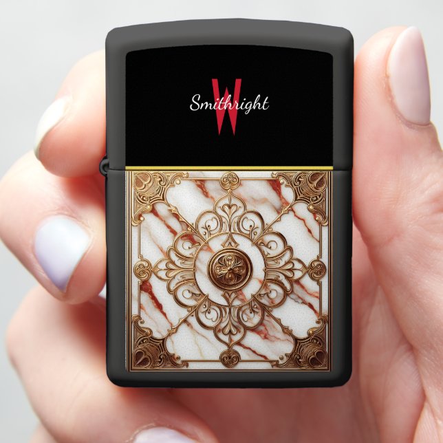 Gilded Marble Panel Design Zippo Lighter (In Hand)