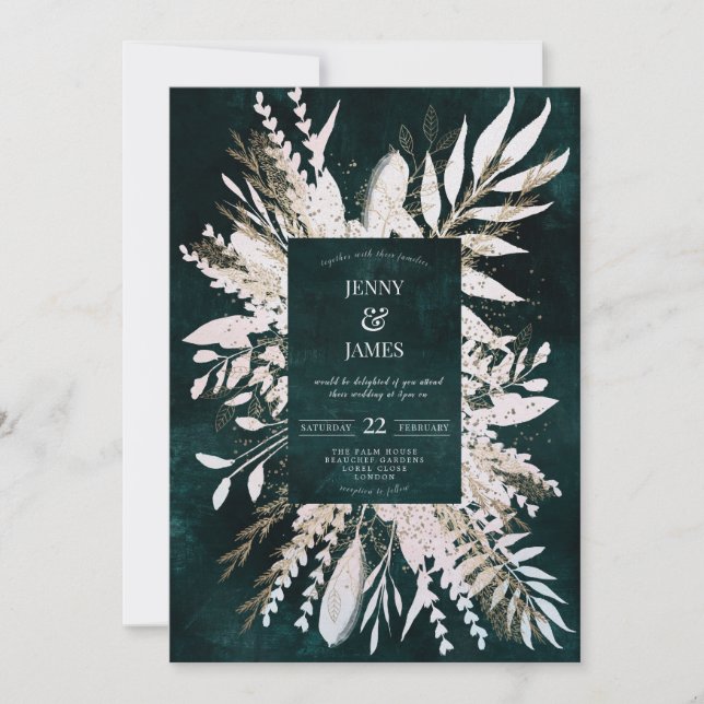 Gilded Meadow wow bouquet, emerald green Holiday Card (Front)